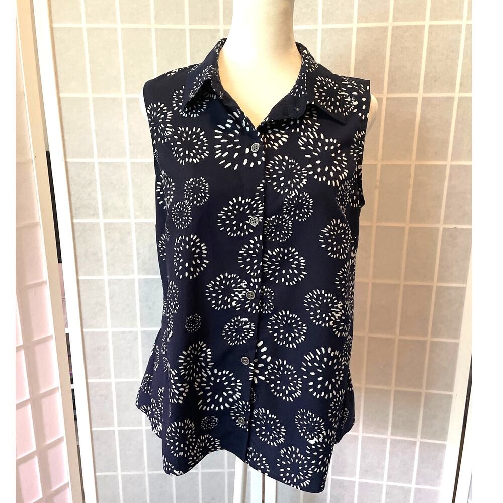 Cabi 5215 Wish Top Dandelion Print Sleeveless Button Down Blouse S Coastal Chic